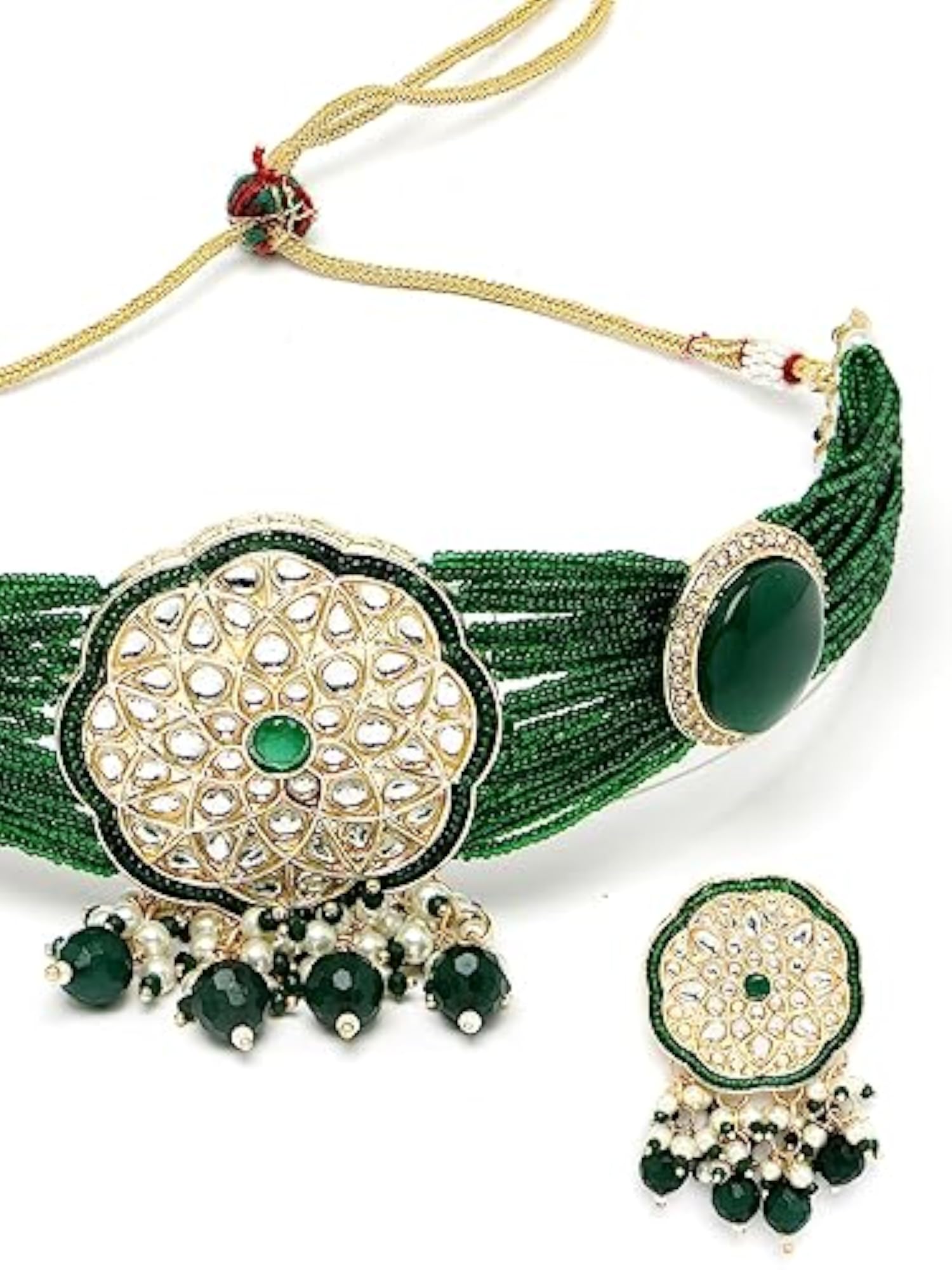 Plated Kundan & Beads Choker Necklace Set With Earring
